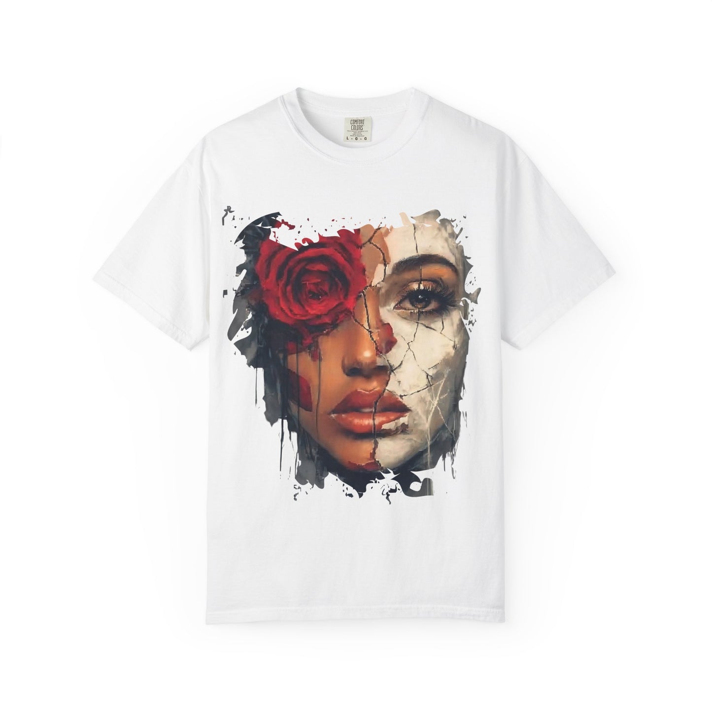 Scarlet Veil Empowerment Tee” or “Cracked Porcelain Resilience Shirt”