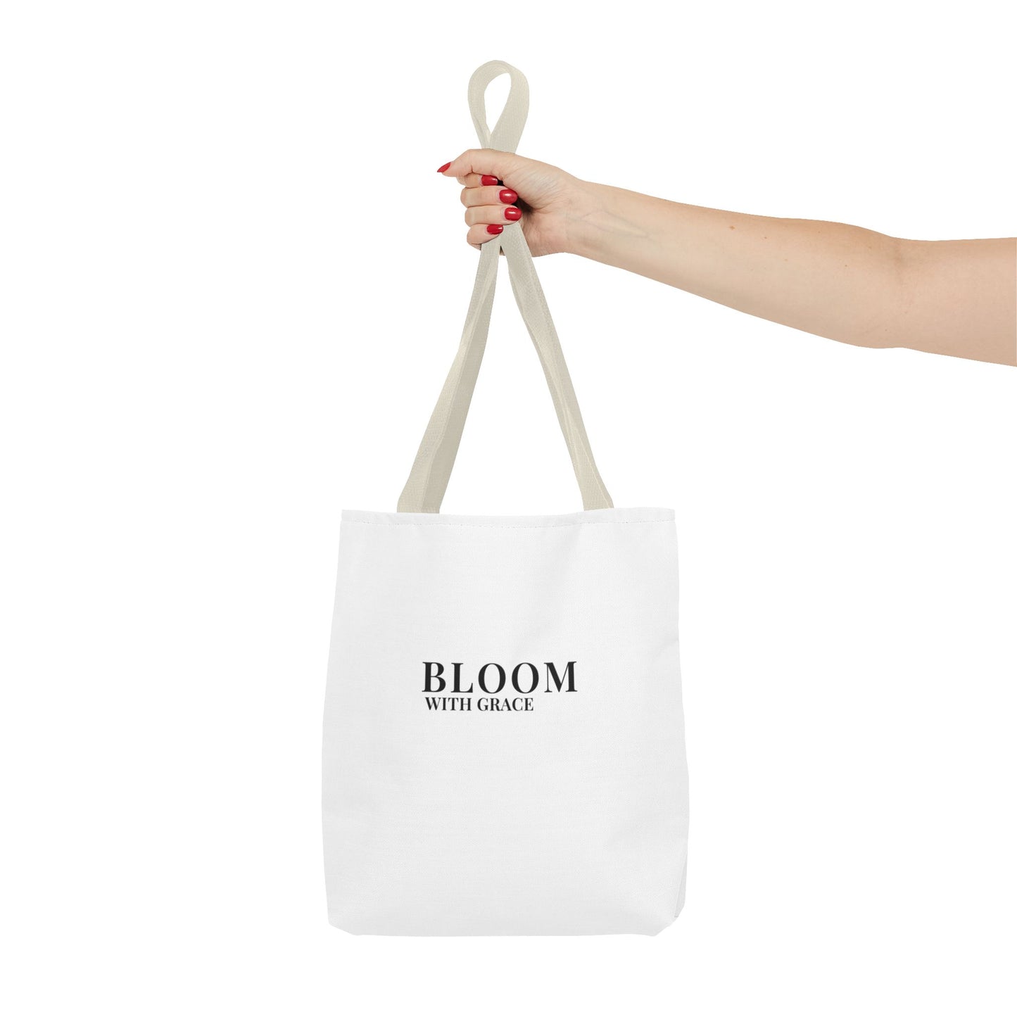 Bloom With Grace Minimalist Canvas Tote Bag — Floral Inspirational Quote Tote