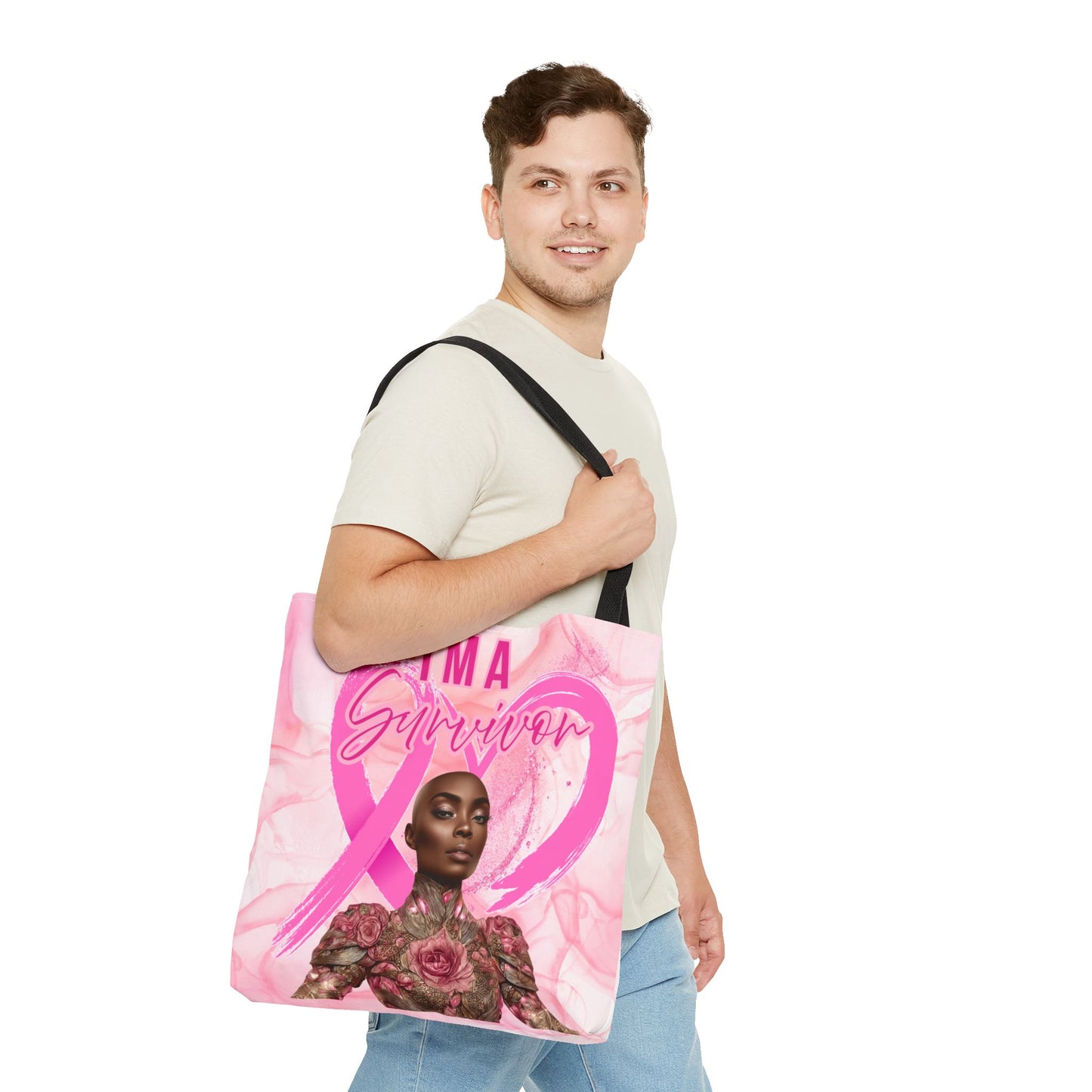 Survivor Tote Bag - 'I'm a Survivor' Pink Ribbon Heart Canvas Tote| Breast Cancer Awareness Tee | Pink Ribbon Shirt for Women | Black Woman Survivor Empowerment Gift | October Awareness Apparel
