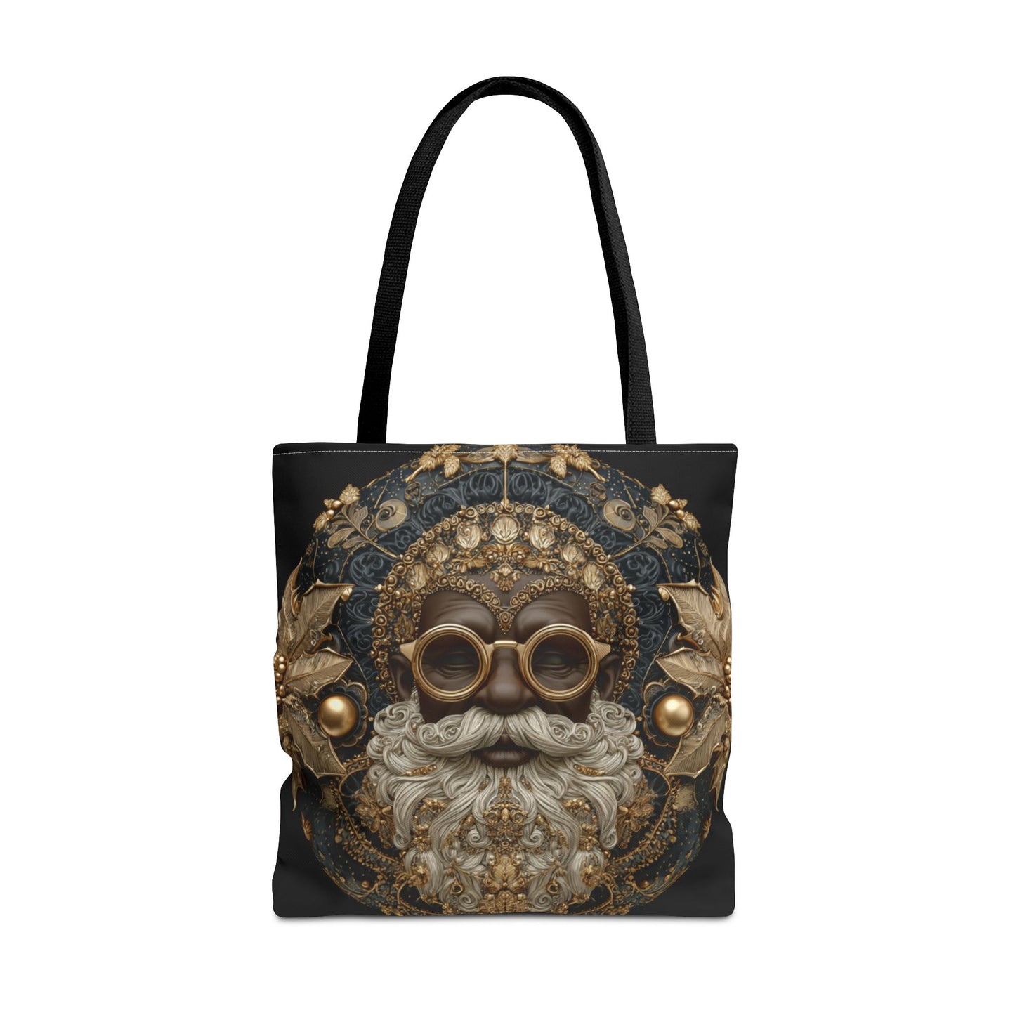 Regal Navy & Gold Black Santa Tote – Luxury Christmas Ornament Design