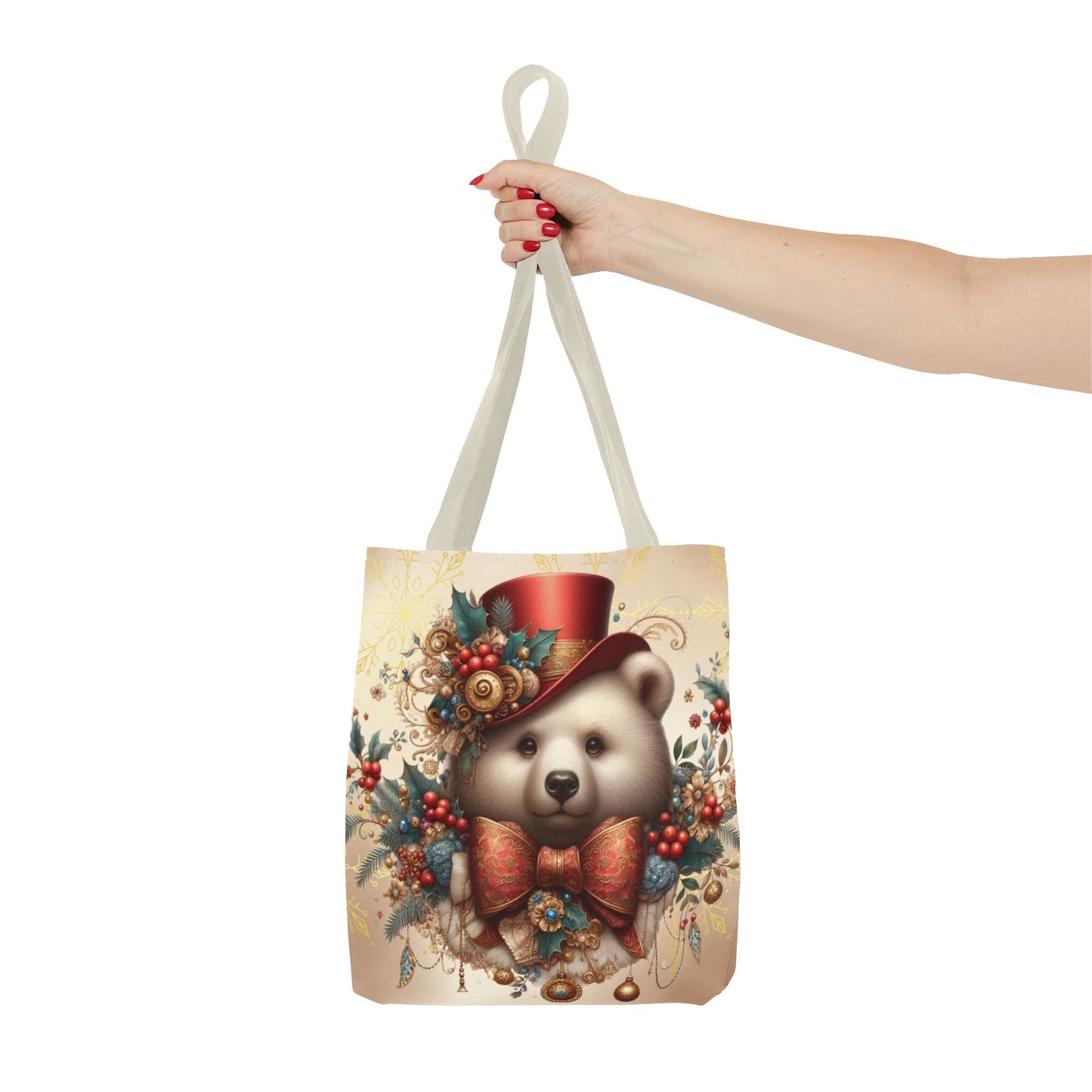 Christmas Bear Tote Bag, Whimsical Holiday Animal Tote, Cute Winter Bear Art Bag, Festive Gift Tote for Women, Seasonal Shopping Bag